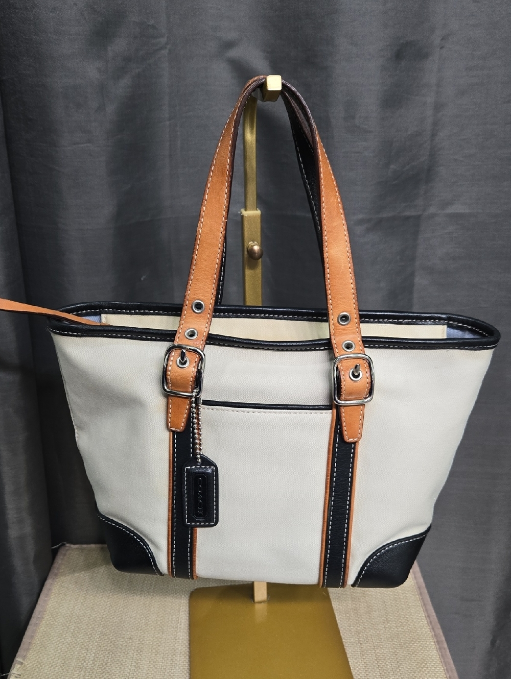 Coach Vintage Hampton Cream Canvas Mini Tote with Tan and Black